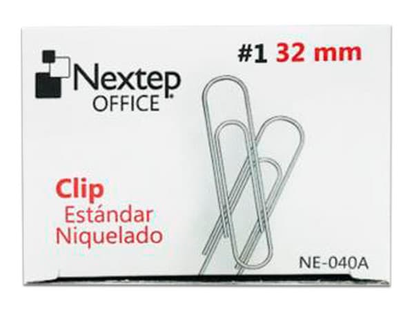 Clip Estándar Nextep Niquelado, #1, 32mm, caja con 10 unidades con 100 Clips c/u.