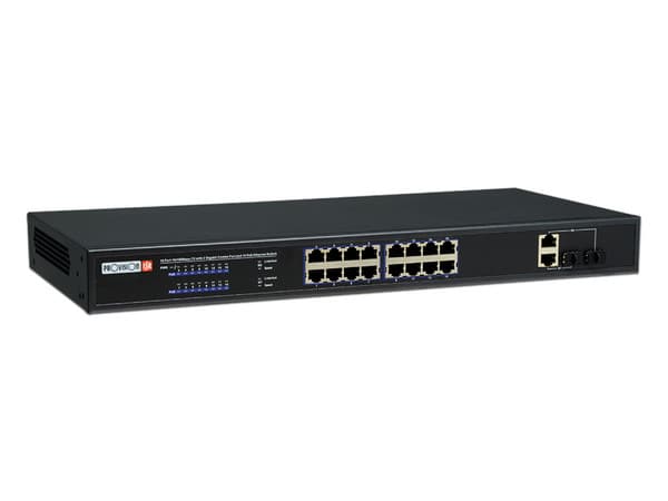 Switch Provision ISR PoES-16250+2Combo de 16 Puertos10/100 PoE, 2 RJ-45 y 2 Ranuras SFP.