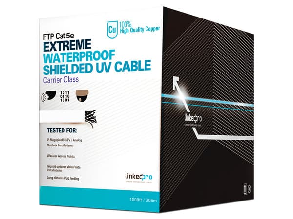 Bobina de Cable UTP Linkedpro, Cat5e, 305m, Cobre, para intemperie, sin blindar, 24AWG. Color Blanco