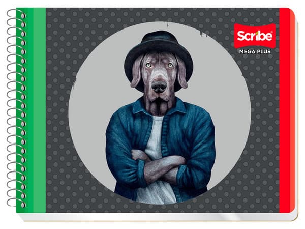 Cuaderno Italiano Espiral Scribe Mega C7 Cuadro Grande 100 Hojas (Modelo 4533) mide aproximadamente 17 x 22 cm y está compuesto por 100 hojas de papel bond con cuadros de 7 mm, ideales para notas y apuntes.