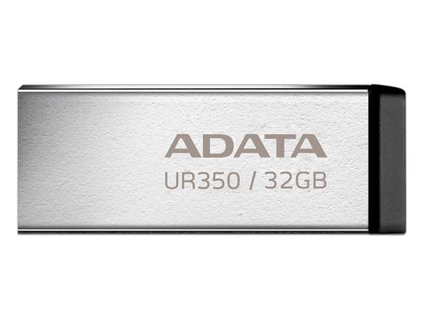 Memoria USB 3.2 ADATA UR350 de 32GB, resistente al agua, polvo y golpes, color plateado.