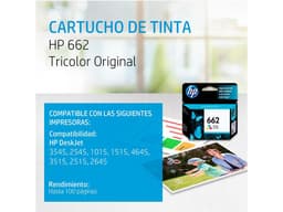Cartucho de tinta HP 662 Tricolor Original (CZ104AL). - imagen 2