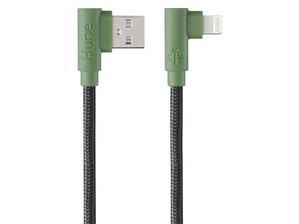 Cable de datos Ecológico HUNE, de USB a Lightning (M-M), Conector 90 grados.