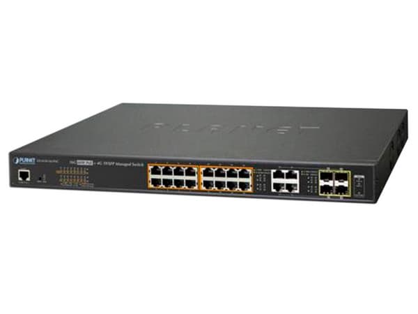 Switch Administrable Planet GS-4210-16UP4C de 16 Puertos 10/100/1000T Ultra PoE y 4 puertos Gigabit Combo TP/SFP, 400W.