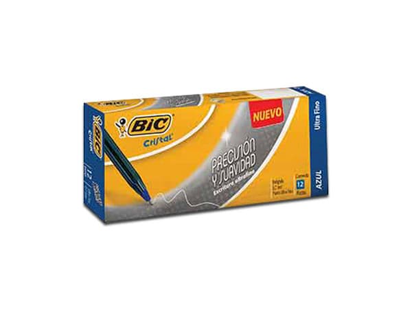 Bolígrafo Bic Cristal Precisión y Suavidad, punta fina de 0.7mm, color azul. Paquete con 12 piezas