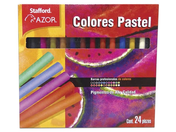 Estuche de Colores Stafford Pastel contiene 24 piezas de colores en seco, ideales para técnicas artísticas como dibujo y pintura en seco.