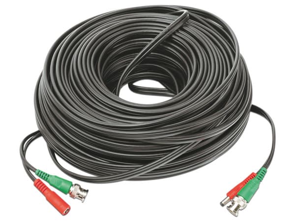 Cable Coaxial Epcom DIY-50M-HD para Video y Energía, Optimizado para Cámaras 4K, Conector BNC (Video) y PLUG de Alimentación (Siamés), 50m. Color Negro