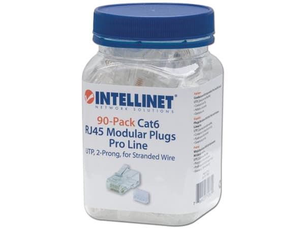 Plugs RJ-45 Intellinet, Cat6, UTP, bote con 90 piezas.