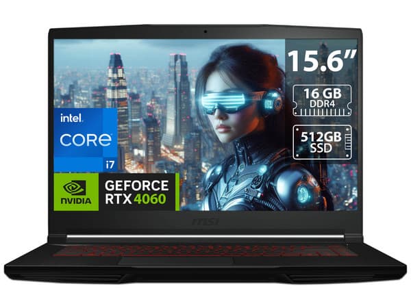Laptop Gamer MSI Thin GF63:
Procesador Intel Core i7 12650H (hasta 4.7 GHz),
Memoria de 16GB DDR4,
SSD de 512GB,
Pantalla de 15.6" LED Full HD (1920x1080),
NVIDIA GeForce RTX 4060 8GB GDDR6, 
S.O. Windows 11 Home,
Teclado Retroiluminado en Inglés.