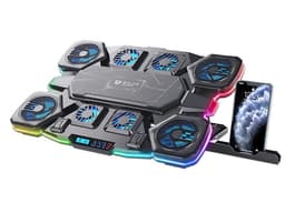 Base enfriadora Balam Rush Eolox Cryotech EF780 para laptop de hasta 17", 9 ventiladores de alta eficiencia, diseño negro, ajuste de altura, puertos USB para conexión, soporte para celular - imagen 1