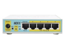 Ruteador MikroTik hEX PoE Lite de 5 puertos Gigabit Ethernet 10/100, Alámbrico, USB, Color Blanco. - imagen 1