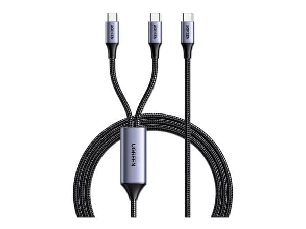 Cable USB UGREEN 35087, USB Tipo C a 2 Conectores USB Tipo C modo Y, 1.5m, Nylon, Color Negro.