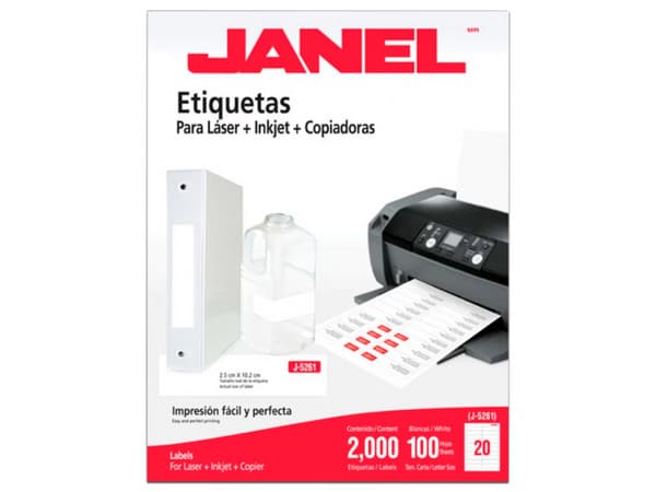 Etiquetas Adhesivas Janel para Láser y Copiadoras, 100 Hojas, 2000 Etiquetas.