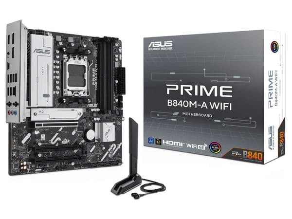 T. Madre ASUS PRIME B840M-A WIFI, Chipset AMD B840, Soporta: Procesadores AMD Serie 9000, 8000 y 7000, Socket AM5, Memoria: DDR5 7600/5600/4800MHz, 256GB Max,Integrado: Wi-Fi, USB, M.2, Micro-ATX, Ptos: 1xPCIE4.0x16.