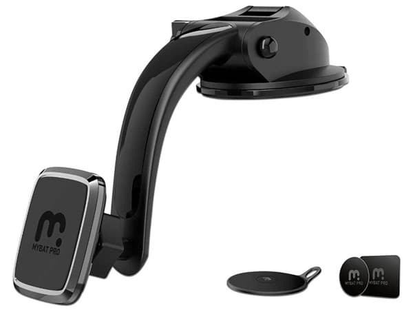 Soporte MYBAT para Auto, Ajustable Magnético Universal, Base con Succión y Gel, Articulación 360, Agarre Firme, Color Negro.