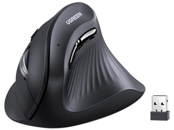 Mouse inalámbrico UGREEN en ángulo vertical, hasta 4000dpi. Color Negro.