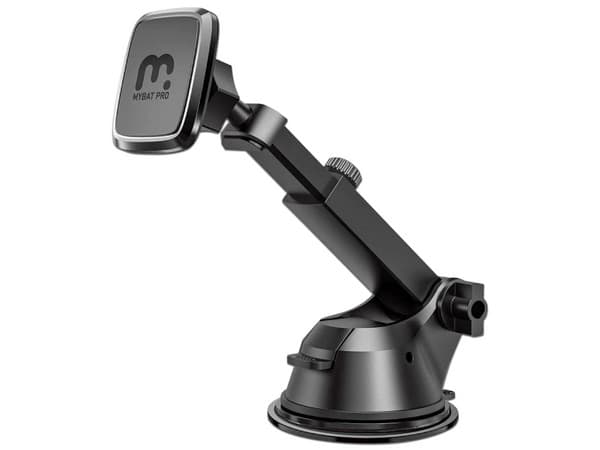 Soporte MYBAT para Auto, Ajustable Universal Reforzado, Base con Succión y Gel, Articulación 360, Brazo Firme, Soporte Magnético con Placa Metálica, Color Negro.