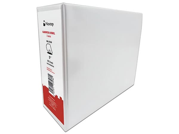Carpeta Nextep Aro "D" 5" Vinil, Tamaño Carta, Blanca, Con Doble Bolsa Interior.