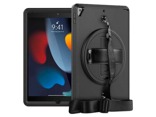 Funda Tekku Handstrap para iPad 9, 8, 7 de 10.2", iPad Pro y Air 3 de 10.5", Color Negro.