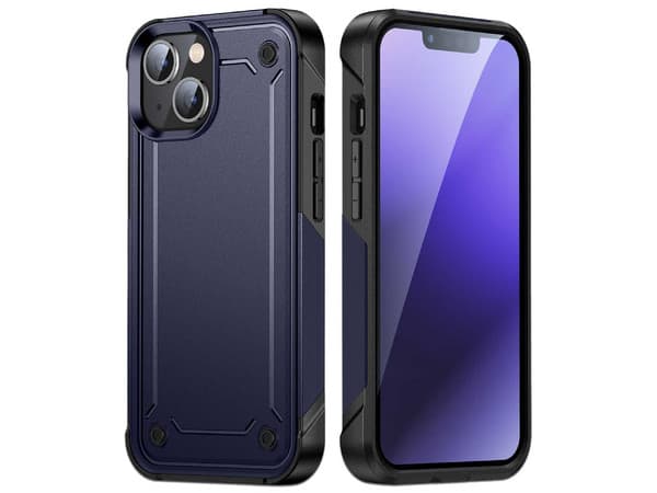 Funda Protectora TEKKU StrapB Tough cover para iPhone 15 Plus, Color Azul.