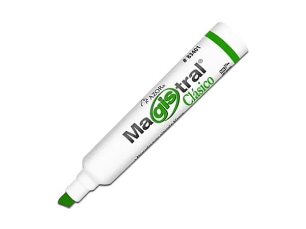 Marcador para Pizarrón Magistral Clásico de punta cincel 6.0mm, color verde. Paquete con 12 piezas