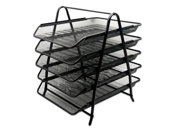 Charola organizadora de malla metálica Nextep con 5 niveles, color negro, tamaño tipo oficio. Paquete con 2 piezas.