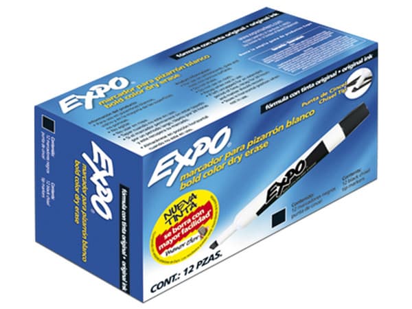 Marcador para Pizarrón punta gruesa EXPO Negro, Caja con 12 Piezas.