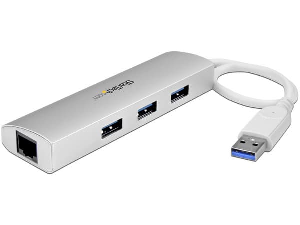Hub concentrador de 3 puertos USB 3.0 con adaptador de Red Ethernet Gigabit.