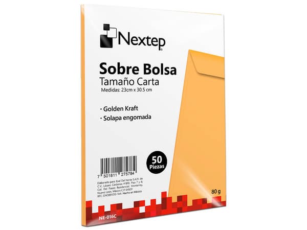 Sobre Bolsa Nextep Económico Tamaño Carta Solapa Engomada Paquete de 50 Piezas.