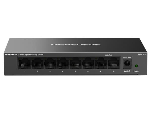 Switch Mercusys MS108GS de 8 Puertos RJ-45 10/100/1000 Mbps, Color Negro.