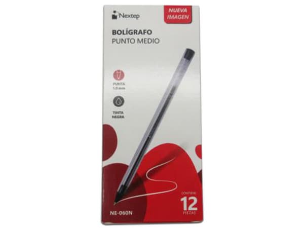 Bolígrafo Nextep NE-060N de Punto Medio 1.0 mm, Color Negro, (12 Piezas).