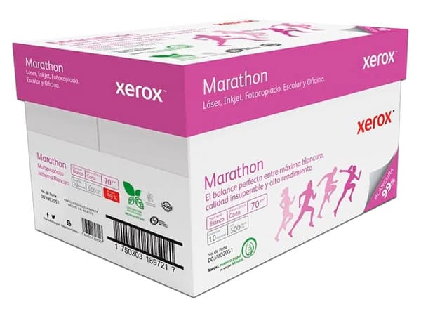 Caja de Papel Bond Xerox Color Blanco Tamaño Carta Marathon, Caja con 10 Paquetes de 500 Hojas c/u, Blancura 99%, 70G/M2