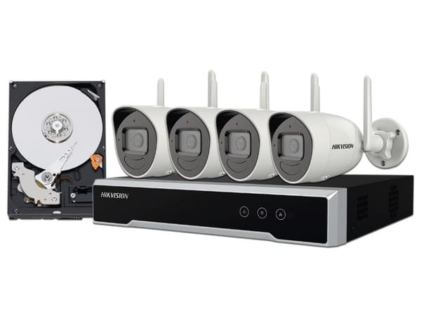 Kit de Vigilancia Hikvision NK44W0H-1T(WD)(D), con NVR de 4 Canales, 4 Cámaras Bala, 1 HDD de 1 TB, Color Negro.
