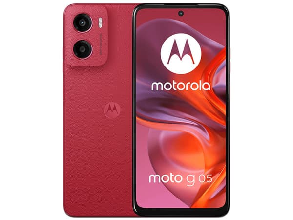 Smartphone Motorola Moto G05: Procesador Octa-Core (hasta 2.0 GHz), Memoria RAM de 4GB, Almacenamiento de 128GB, Pantalla LED Multi-Touch de 6.67" HD+, Bluetooth, Wi-Fi, Cámara principal de 50MP, Android 14, Color Rojo.