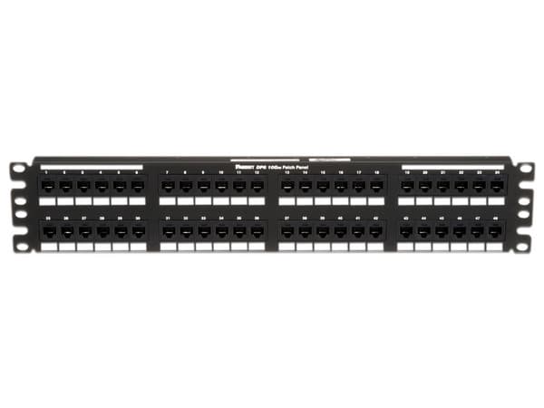 Panel de Parcheo de Impacto Panduit DP486X88TGY de 48 Puertos, Plano, Cat6A, 2UR, Color Negro.